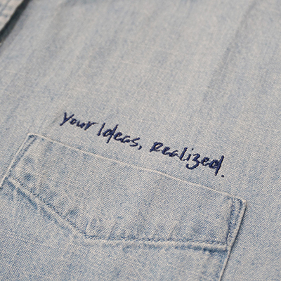 客製範例-自備品電繡-牛仔襯衫-文字